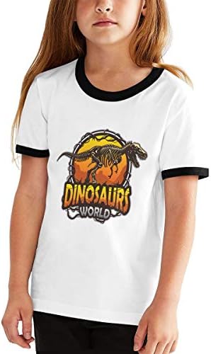 Wengua Boys Girls Designed Dinosaurs World Emblem Crew Neck Ringer Top Tee