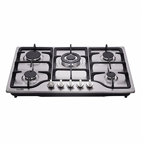 Deli-kit DK257-A01 30" LPG/NG Gas Cooktop gas hob stovetop 5 burners Dual Fuel 5 Sealed Burners Built-In gas hob Stainless Steel 110V AC pulse ignition gas Cooker gas stove with cast iron support