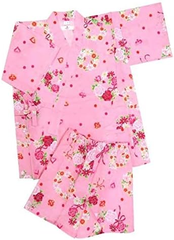 Amazon 京都室町st 甚平 子供 女の子 100 Patti Patti ブランドyu ピンク リボンと薔薇花輪 Kbj1064 着物 浴衣 通販