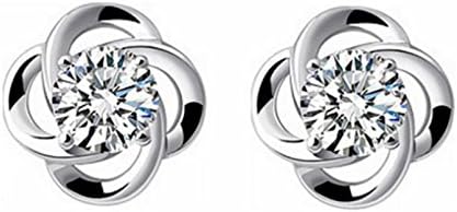 Anik Sunny 2015 Cute Lady 925 Sterling Silver Jewelry Four Leaf Clover Crystal Ear Stud Earrings