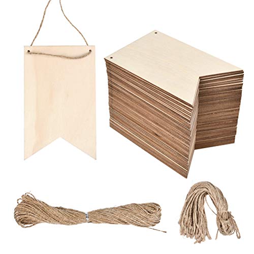 WOWOSS 48 Pack Unfinished Wood Banners, Rustic Decorative Wood Plaque, Hanging Wooden Signs with 48 Pcs 13.7" Jute Rope and 1 Roll 65.6 Ft Jute String for Shop Home Decor, DIY Craft Projects - Thumbnail 7