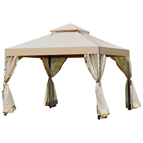 Tangkula Gazebo 2-Tier 10'x10' Outdoor Patio Fully Enclosed Gazebo Canopy Tent with Netting