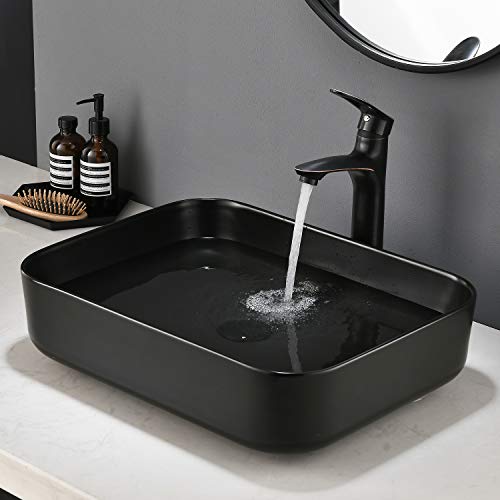 Ufaucet Modern Black Rectangular Above Counter Countertop Porcelain Ceramic Bathroom Vessel Vanity Sink