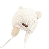 XIAOHAWANG Warm Baby Hat Cute Bear Toddler Earflap Beanie for Fall Winter (0-7Months, White)