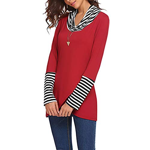 Womens Patchwork Tops Duseedik Stripes Cowl Neck Solid Long Sleeve Casual Layered A-Line Tops