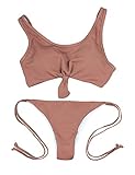 Dellytop Women Sexy Push Up Padded Knot Bikini Top Swimsuit Two Piece Bathing Suit Swimwear,Brown,Small