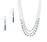 Beautiful Blue Green Multilayered Necklace Jewlery Set For Women