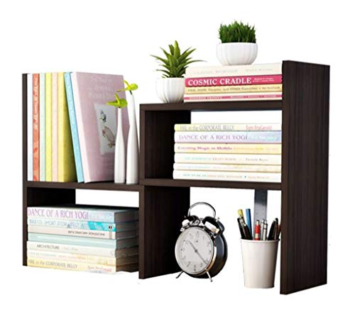 Office Desktop Bookshelf Adjustable Wood Display Shelf Desktop Organizer Office Storage Rack Countertop Bookcase Office Supplies Desk Organizer Accessories(Expandable, Espresso)