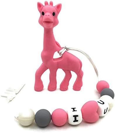 GIHABIZ Silicone Beads Giraffe Teether Clip, Teething Toy For Babies, Silicone Teething Pacifier Necklace Hanging Toy ,Premium BPA-free 100% Food Grade Nursing- for Easter or Baby Shower