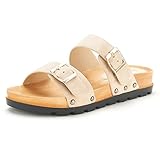 DREAM PAIRS ABI Women's Summer Open Toe Double Buckle Strap Fashion Cozy Footbed Flat Sandals