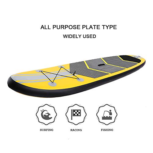 Hurbo 10ft Inflatable Stand Up Paddle Board iSUPã€Hand Pumpã€Paddleã€Backpack, Paddling and Surf Control Non-Slip Deck - Youth and Adult (Yellow)