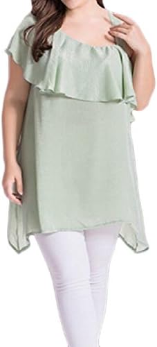 DressU Women's Off Shoulder Plus Size Pullover Ruffled Solid T-Shirt Green 4XL