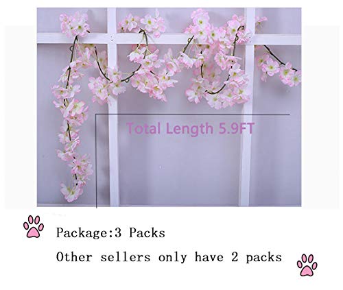 Lmeison Artificial Cherry Blossom, Fake Cherry Blossom Flowers White Hanging Vine Silk Garland Wreath for Wedding Arch Decor Wedding Party Decor, 3 Pack - Thumbnail 2