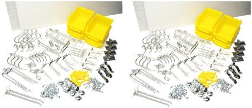 Triton Products DB-4KIT Four DuraBoard White Polypropylene Pegboards with 96 Piece DuraHook Assortment and Hanging Bin System and Wall Mounting Hardware