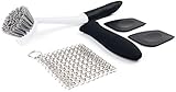 Best Value Cast Iron Cleaner Set With 5 Items: Scrub Brush + 2 Pan Scrapers + Silicone Pan Handle + Cast Iron Chainmail Cleaning Net That Will Help To Keep Your Cast Irons, Pots & Pans Super Clean
