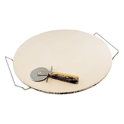 Mainstays 3 Piece 13 Inch Round Oven Pizza Stone Set Includes Large 13 Inch Baking Stone Large Heavy Duty Cast Iron Rack And Pizza Cutter