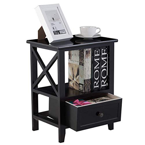 image for Giantex Nightstand Set of 2 End Tables W/Storage Shelf and Wooden Draw