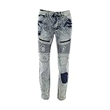 Bleecker & Mercer - Men's Front Zip Moto Rips And Patches Jeans - Light Blue