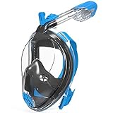 G2RISE SN02 Full Face Snorkel Mask - Easy Breath Airflow System with Minimum Volumetric Flow Rate & 180° Panoramic Integrated Lens Design for A Safe Adults/Kids Snorkeling (Black Blue, L/XL)