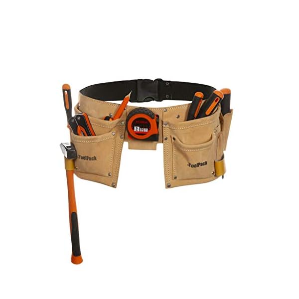 Toolpack 68112366020 Werkzeuggürtel Hobby mit 2 Taschen, Leder, mehrfarbig – Bild 3