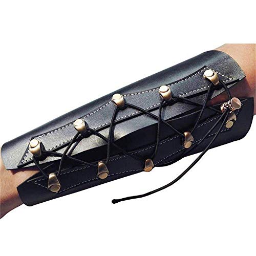 Refaxi Archery Armguard Traditional Cow Leather Bracer for Longbow and Recurve Bow (Black)
