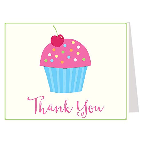 Cupcake Thank You Cards Pink Sprinkles Baby Shower Bridal Birthday Wedding Party Celebration Business Bakery Baker Dessert Bar Cake Girls It's A Girl hanks Gratitude Letter Writing (50 count)