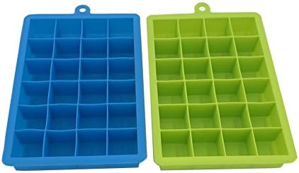 Nizzco 2 Pack Silicone Ice Cube Tray Molds,24-Cube Trays - (Blue &amp; Green)