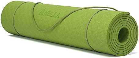 ANDLLA Women's Yoga Mat TPE Eco-friendly Reversible None slip 1/4-inch Thick 24 Inches Wide 71 Inches Long For Pilates Exercise With Carry Strap (Grass-green)