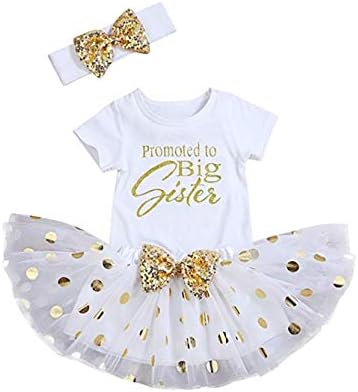 Toddler Little Kid Girl Skirt Polka Dot Tutu Tulle Dress+Big Sister T-Shirt+Bowknot Headband Summer Outfits Clothes Set