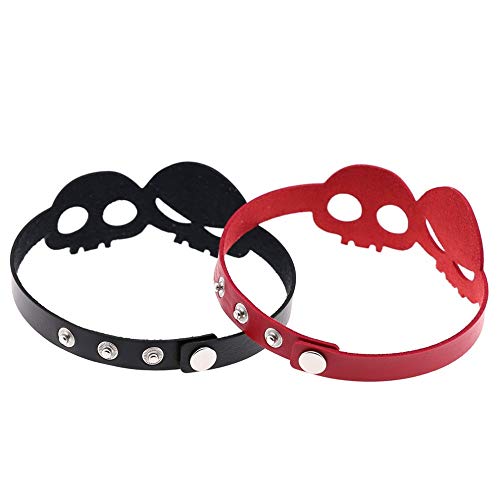 Sexy-Cuoio-Punk-Gotico-di-Tendenza-delle-Donne-della-Ragazza-di-Halloween-Doppio-Cranio-Scheletro-Partito-della-Collana-del-Collare-del-Choker-Metal-Color-Rosa-Size-Gratuito