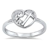 Heart Cubic Zirconia Cross .925 Sterling Silver Ring Size 5