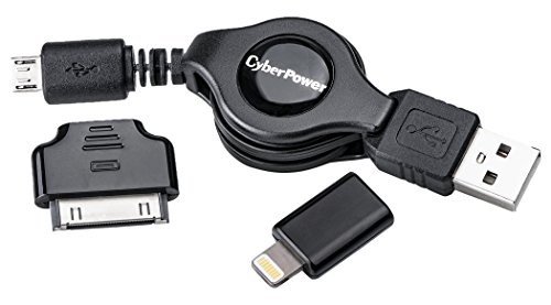 CyberPower CPU3RTAKT USB 2.0 Retractable Cable Kit, 2 USB Adapters, 2.5ft
