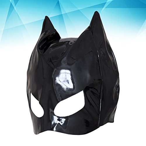 Women PU Leather Hood Mask Open Eyes Female Seduce Erotic Adult Flirting Game Play (Black)
