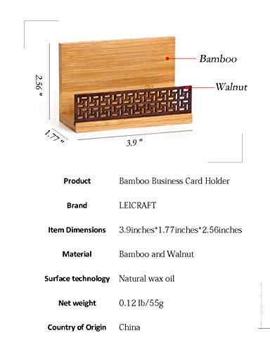image for LEICRAFT Bamboo Wood Business Card Display Holder, Professional Black 