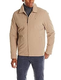 Chaqueta Tommy Hilfiger para caballeros de poliéster y tela sarga, de cuello parado y cremallera delantera botón abierto