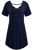 Meaneor Women's Comfy Loose Fit Long Tunic Top With Various Hem Navy Blue XXL
