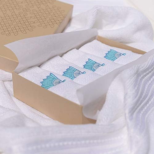 Petal Home 550 GSM 4 Piece Cotton Face Towel Set - Fanfare Embroidered, White