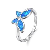 FANCIME Created Opal Butterfly Open Circle Rings 925 Sterling Silver Charming Dainty Cubic Zirconia CZ Fine Jewelry for Women Girls Size Adjustable 5,6,7,8,9