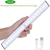 Motion Sensor Activated Closet Light Stick-on Anywhere Wireless Portable Under Cabinet Lights Little Tape Lights Step Lights Wall Lamps in Rechargeable Battery Magnetic for Closet,Cabinet (Silver-L)