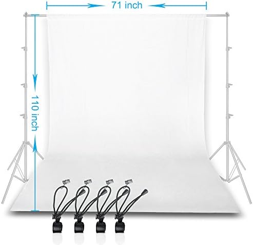 GLOSHOOTING 6 x 9 ft Photo Backdrop White Chromakey Pure Cotton Muslin Photography Studio Background, 4 Pieces Clips