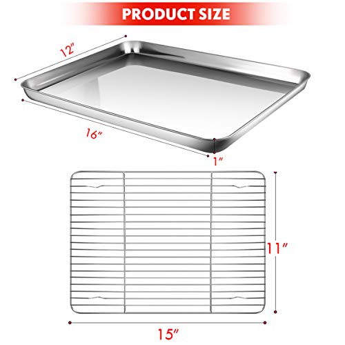 Baking Sheet with Rack Set, AASELM 2 Sets Stainless Steel Cookie Sheet