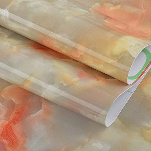 Marble Contact Paper Film Countertops Vinyl Wallpaper Sticker Peel and Stick Self-Adhesive Wrap Authentic Agate Red Look, Durable,Waterproof for Kitchen Home and Office(15.7'' x 78.7'')