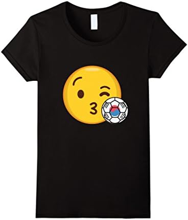 Women's Emoji Loves Korea Soccer T-Shirt Korean Football Funny Tee Large Black