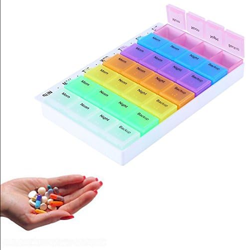 Tikkii 7 Days Weekly 28 Compartments Pill Box Organizer Tablet Storage Container Case