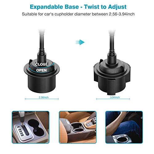 Car Cup Holder Phone Mount, Adjustable Gooseneck Cupholder Cell Phone Cradle with 360° Rotatable Holder for iPhone XR Xs XS Max X 8 7 7 Plus 6s/ Samsung Galaxy S10 S9 S8 S7/ Note 9 8, Huawei, GPS etc - Thumbnail 3