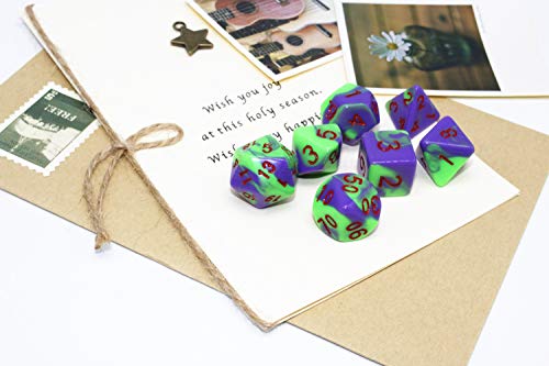 HD DND Dice Set Purple & Green RPG Polyhedral Dice Fit Dungeons and Dragons(D&D) Pathfinder MTG Tabletop Role Playing Game 7-Die Dice Set