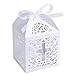 KAZIPA 50PCS Baptism Favor Boxes, 2.2''x2.2''x2.2''Laser Cut Favor Boxes with 50 Ribbons for Baby Shower Favors Baptism Decorations First Communion Party (White)