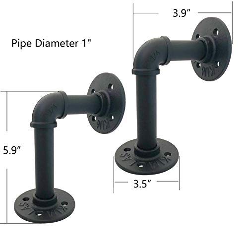 Yuanshikj 4Pc 3.9"x5.9" Industrial Wall Mount Iron 3/4" Pipe Shelf Shelves Shelving Bracket Vintage Retro Black