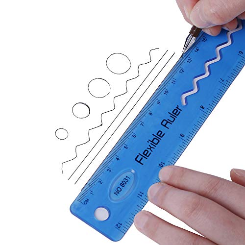 8 Pieces Shatterproof Flexiable Ruler 12in(30cm) Thick Durable Transparent Rulers Plastic Soft Straight Ruler Math Dual Side Rulers for Students, Teachers, School, Home, Office (4 Colors)