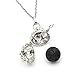 Elegant Lava Stone Aromatherapy Gem Essential Oil Diffuser Orb Necklace w/ Sapphire Jewel + Bead Set (25-inch chain)